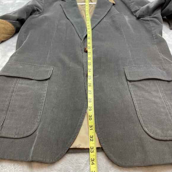 Vtg Mervyns Corduroy Blazer Mens 44L‎ Gray Pinwale 2 Button Suede Elbow Patch - Picture 11 of 16